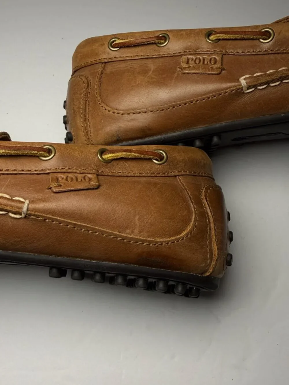 Polo Ralph Lauren Wyndings Driving Loafers Mens 11.5D Tan Leather Moc Toe Shoes
